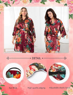 EPLAZA Silk Robes for Women Satin Robe Short Sexy Print Flower Kimono Loungewear Wedding Bridal Party