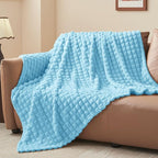 BEDELITE Light Blue Throw Blanket Twin Size for Bed- Super Soft and Warm 3D Checkered Fluffy Fuzzy Fleece Blanket, Luxurious Plush Cozy Blanket for Room Decor Fall and Winter, 60x80 inches