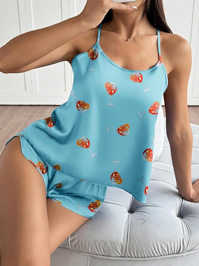 Ekouaer Silk Pajamas Set for Women Satin Backless Lingerie Pjs Cami Top and Shorts Nightwear