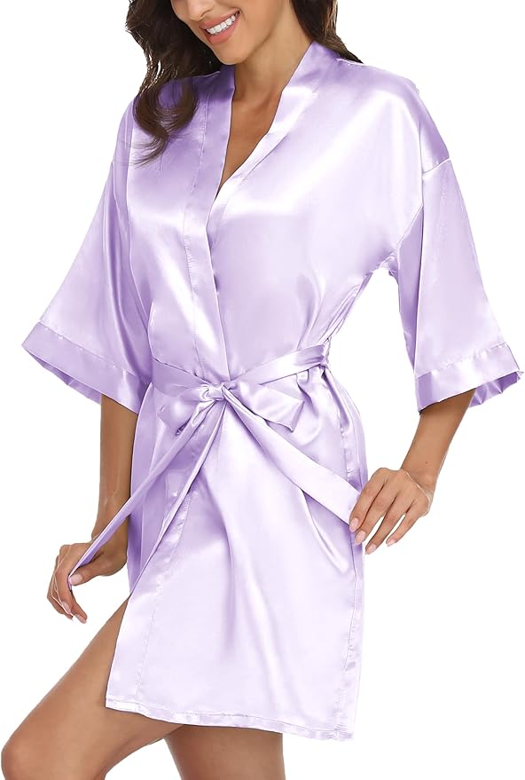 Giova Women's Satin Robe Bride & Bridesmaid Wedding Party Bathrobe Short Kimono Gown