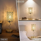 EOEYYOYB Crystal Table Lamp with 3 Way Dimmable Touch Control, Nightstand with USB A+C Ports, Modern Bedside Touch Lamp for Bedroom, Living Room, Office Reading, Gold