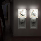 Panda Night Lights Plug Into Wall, Cute Fanciful Moon Flowers Spring Pastel Peach Smart Outlet Plug in Led Night Light Lamp for Guest Room Basement Office Decor 2pcs