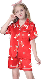 Girls & Womens Satin Pajamas Set, Silk Button-Down Sleepwear 2 Piece Nightwear, 3 Years - Women XXL