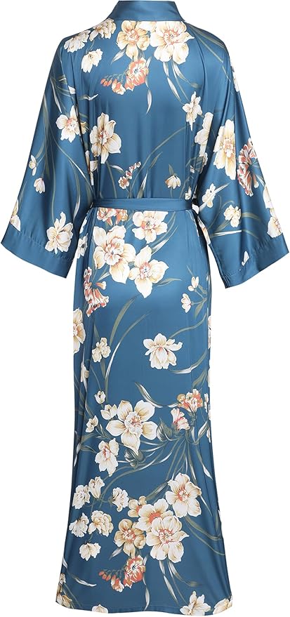 Aensso Long Soft Lightweight Silky Kimonos Robes for Women, Luxury Japanese Floral Womens Kimono Robe