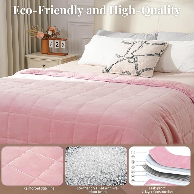 Topblan Sherpa Fleece Weighted Blanket 20lbs, Uniformed Color with Fuzzy Fleece and Shaggy Sherpa to Help with Better Sleep, 60x80 inches, Pink