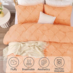 BEDELITE Apricot King Size Comforter Set - 3 Pieces Boho Pintuck Bedding Comforter Sets, Lightweight Soft & Warm King Bedding Set with 2 Pillowcases for All Season