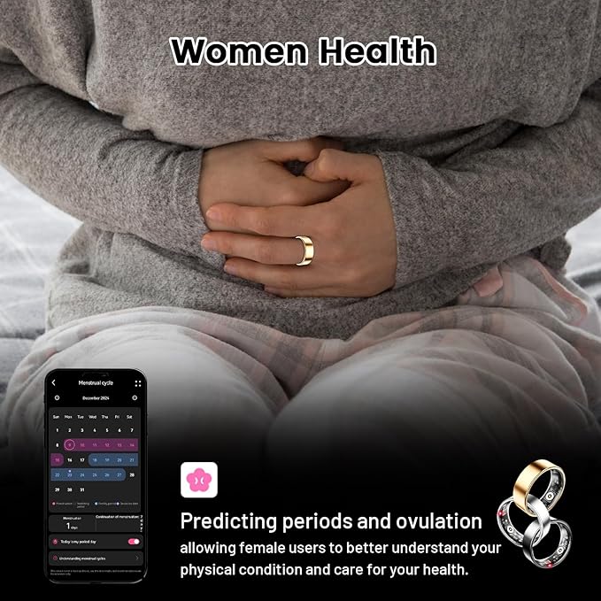 Mirlray Smart Ring for Women & Men, Smart Ring Health Tracker, Blood Oxygen & Heart Rate Monitor, Long Lasting Battery Sleep Ring, Waterproof Fitness Ring (Gold, 8)