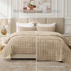 BEDELITE Velvet Quilt Set Queen Size - Luxury Velvet Comforter Bedding Set 3 Pieces, Lightweight Soft Cozy Taupe Oversized Bedspread Coverlet for All Seasons with 2 Pillow Shams