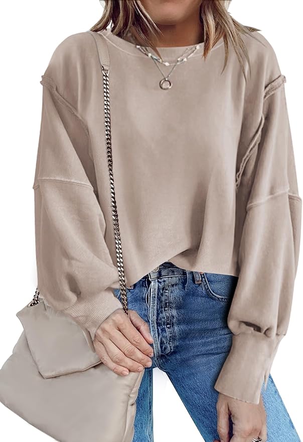 Nirovien Womens Oversized Crewneck Sweatshirt Side Slit Long Sleeve Pullover Slouchy Fit Tops
