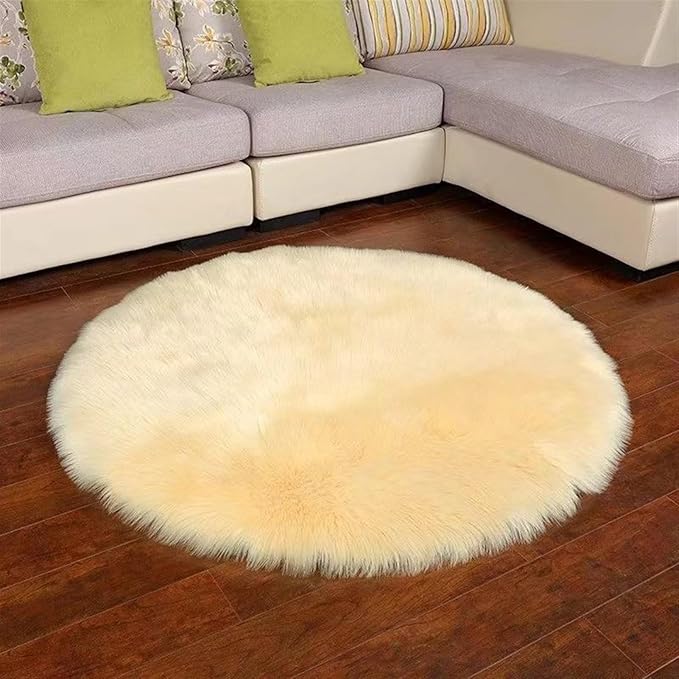 Lifup Soft Round Shaggy Rug, Faux Fur Area Rug, Fluffy Plush Carpets Circle Rugs for Living Room Fuzzy Rugs for Bedroom Under Dining Table Home Office Decor Yellow 2.3x2.3 Feet