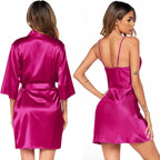 Ekouaer Women's Satin Robe Set Nightgown with Robes Silk Pajama Set 2 Pieces Lingerie Cowl Neck Cami Sleepwear Sets