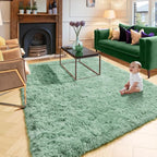 Amdrebio Sage Green Area Rugs for Bedroom Aesthetic, Fluffy Furry Rugs for Nursery, Classroom, Teen Boys, Baby Kids Room Decor, Cute Shaggy Carpet for Living Room Dorm, Fuzzy Plush Light Mint Rug 4x6
