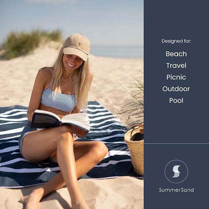 SummerSand Microfiber Beach Towel XXL Oversized (71 x 63 in) - Quick Dry, Sand Free - Compact and Lightweight for Travel - Recycled Materials - Extra Large Beach Blanket – Deep Blue