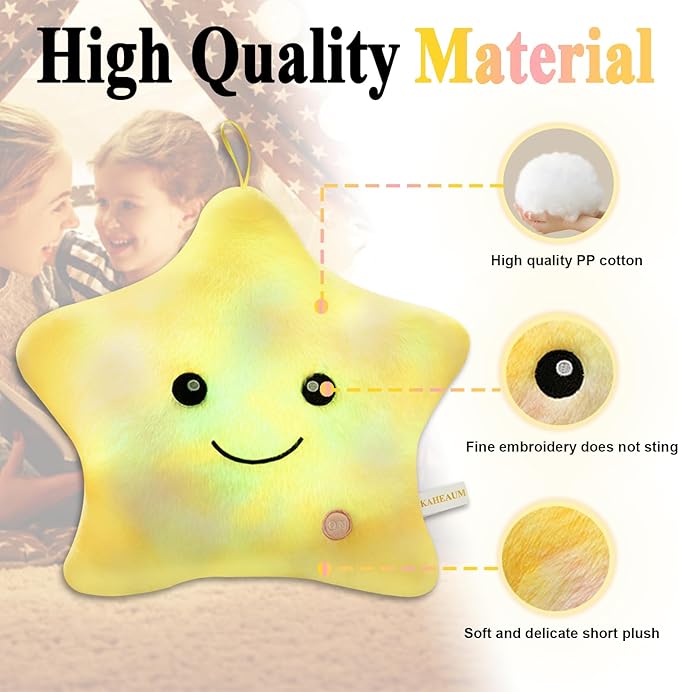Kids Star Pillow Light Up Stuffed Animal for Girls Decorative Pillows Plushies for Boys Children Teens Adults Gifts on Birthday Christmas Valentines,Twinkle Star Throw Pillow Night Plush Toys