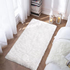 Faux Fur Rug, White Small Fluffy Rug for Sofa Chair Couch Cover 2x4 Feet, Ultra Soft Fuzzy Shag Rug for Bedroom, Indoor Shaggy Plush Floor Carpets Luxury Home Decor for Bedside