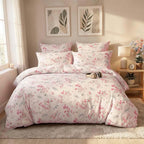Nayoroom Pink Floral Duvet Cover Queen Size Spring Botanical Blooms Flower Cottagecore Duvet Cover 3 Pieces Soft Lightweight Microfiber Aesthetic Bedding Set Gift for Women Men