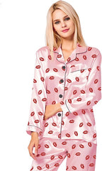 SWOMOG Womens Silk Satin Pajamas Set Long Sleeve Button Down Sleepwear 2 Piece Lounge Set Pj Set XS-3XL