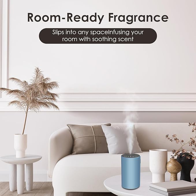 Waterless Essential Oil Diffuser, Battery Powered Mini Scent Air Machine, Aromatherapy Mist Diffuser for Home Room Car Office (Blue Aluminum Alloy)