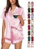 WJing Yi Jia Ruffle Pajama Sets For Women XS-4XL Womens Silk Satin Pajamas Set Silky Sleepwear Pj Sets Nightwear Loungewear