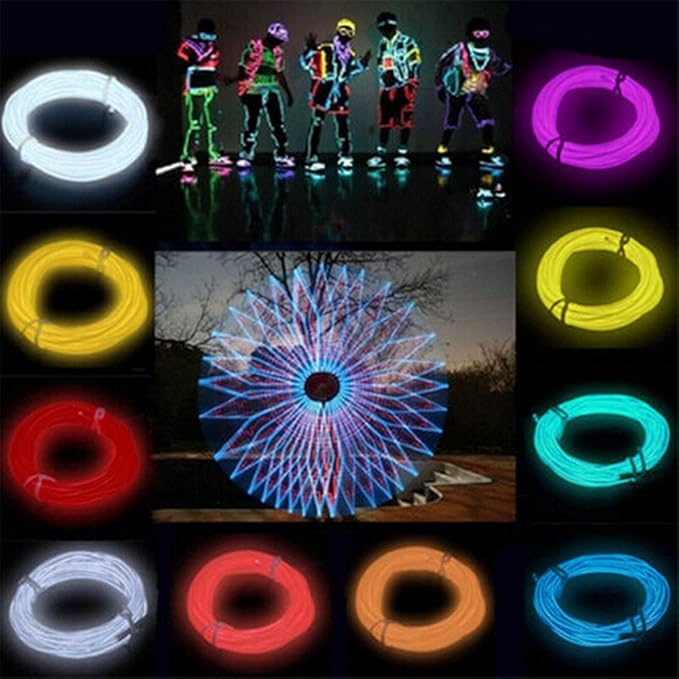 JIGUOOR EL Wire Battery Pack 16.4ft / 5m Bright Neon Light Strip 360° Illumination Neon Tube Rope Lights for DIY, Festival, Party Decoration, Pub, Halloween, Chrismas (16.4ft / 5m, Purple)