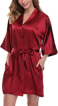 Women's Pure Color Satin Kimono Robe Short Bridesmaids Robe Dressing Gown