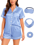 EPLAZA Silk Pajamas for Women Satin Pajamas Set 5 Pcs Long Sleeve Print Pattern Button Down Pjs Sleepwear Loungewear Set