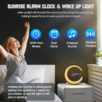Smart LED Night Light, Wireless Charger, Phone Wireless Charging Dock, Table Bedside Lamp, Sunrise Alarm Clock, Bluetooth Speaker & App Control, Ideal for Bedroom, Home Decor, Birthday, Christmas Gift