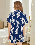 Silk Pajamas for Women Short Sleeve Sleepwear Soft Button Down Loungewear 2 Piece Satin Pjs Shorts Set S-XXL