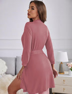 Ekouaer Women‘s Robes Lightweight 3/4 Sleeve Short Knit Bathrobe Soft Knee Length Sleepwear Robes with Pockets S-XXL