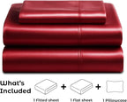 Satin Sheets Twin [3-Piece, Burgundy] Hotel Luxury Silky Bed Sheets - Extra Soft 1800 Microfiber Sheet Set, Wrinkle, Fade, Stain Resistant - Deep Pocket Fitted Sheet, Flat Sheet, Pillow Cases