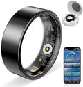 Smart Ring Pro, Fitness Tracker with Heart Rate, Blood Pressure, Stress, Sleep Tracking, Step Tracking, 10ATM Waterproof, Smart Ring for iPhone and Android (Black 2.0, 9)