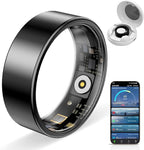 Smart Ring Pro, Fitness Tracker with Heart Rate, Blood Pressure, Stress, Sleep Tracking, Step Tracking, 10ATM Waterproof, Smart Ring for iPhone and Android (Black 2.0, 9)