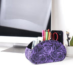 QIELIZI Remote Control Holder, PU Leather Remote Caddy Desktop Organizer with 5 Spacious Compartments for TV Remotes/Media Controllers/Office Supplies (1-3D Rose Purple