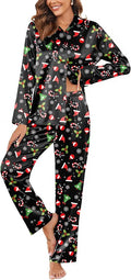 Ekouaer Women Satin Silk Pajamas Classic Long Sleeve Button Down Pjs Set Soft Loungewear