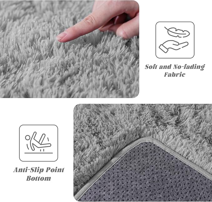 Grey Rugs for Bedroom 8x10 Feet Large - Ultra Soft Faux Fur Area Rug - Plush Non-Slip Shaggy Carpet for Living Room, Cozy Fluffy Rug for Kids Boys Girls Dorm Nursery Room, High Pile Floor Carpet