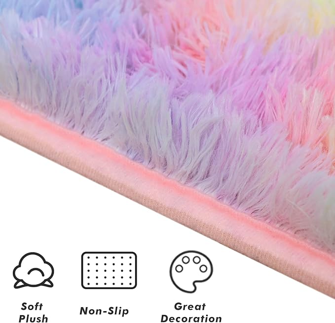 Softlife Area Rug for Bedroom, Fluffy Shag Plush Tie Dyed Rainbow Rugs for Living Room Girls, Shaggy Throw Carpet for Kids Soft Fuzzy Runner Small 2x6 Runners for Hallways Dorm