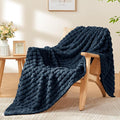 BEDELITE Navy Throw Blanket for Couch and Bed- Super Soft and Warm 3D Checkered Fluffy Fuzzy Fleece Blanket, Luxurious Plush Cozy Blanket for Room Decor Fall and Winter, 50x70 inches