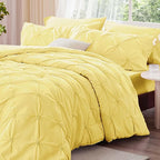 BEDELITE Light Yellow Queen Comforter Set - 3 Pieces Boho Pintuck Bedding Comforter Sets, Lightweight Soft & Warm Bed Comforter Queen with 2 Pillowcases for All Season