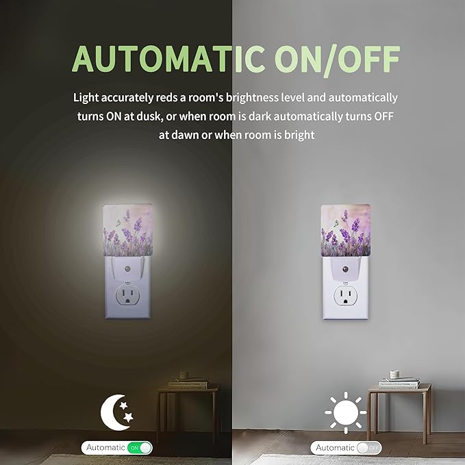 Lavander Flower Butterfly Night Light, Night Light Plug into Wall with Dusk to Dawn Sensor, LED Lamp Energy Saving Lights for Men Women Boys Girls,Lamp for Bedroom Bathroom Hallway