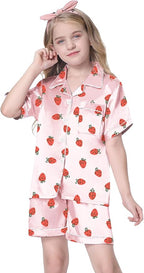 Girls & Womens Satin Pajamas Set, Silk Button-Down Sleepwear 2 Piece Nightwear, 3 Years - Women XXL