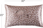 Satin Pillowcase for Hair and Skin, Soft and Cooling Vegan Silk Sleep Set-2 Satin Pillow Cases Queen Size, 1 Eye Mask, 1 Scrunchie, Self Care Essential Night Routine Kit, Pink Leopard