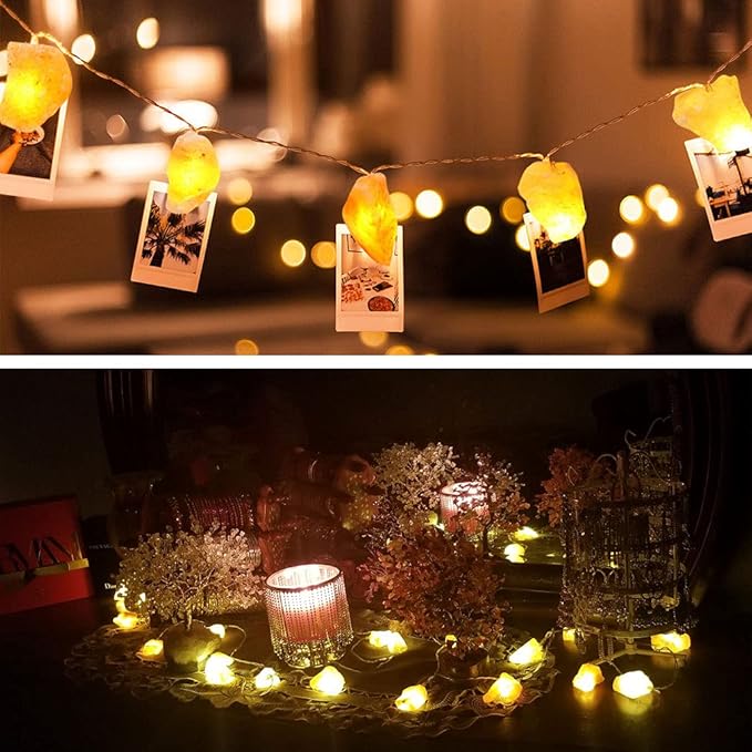 Himalayan Salt String Light with Rock,USB Fairy Lights Night Pink Salt Lamp ,Natural Hand Carved Himalayan Small String Lamp for Office,Baby,Child,LED Nightlight for Bedroom,Bedside,Desk,Computer
