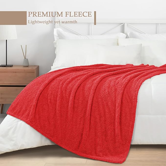 Exclusivo Mezcla Fleece Red Throw Blanket for Couch Sofa, Ultra Soft, Lightweight and Fluffy Blankets for Women, All Season, 50x60 Inches
