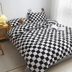 CLOTHKNOW Black White Plaid Queen Comforter Set Grid Bedding Comforter Sets Soft Checker Geometric Queen Comforter with 2 x Pillow Cases