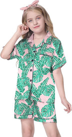 Girls & Womens Satin Pajamas Set, Silk Button-Down Sleepwear 2 Piece Nightwear, 3 Years - Women XXL