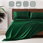 MR&HM Satin Bed Sheets, Twin Size Sheets Set, 3 Pcs Silky Bedding Set with 15 Inches Deep Pocket for Mattress (Twin, Dark Green)