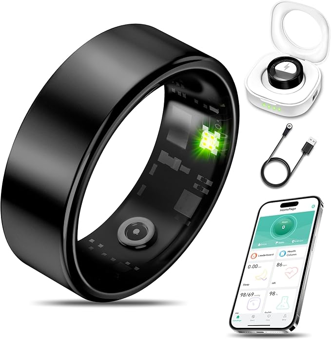 Smart Health Ring for Women Men Fitness Tracker with Heart Rate, Blood Oxygen, Blood Pressure, Sleep Monitoring, Step Counting, IP68 Waterproof for iOS and Android, No APP Fee, Black 14