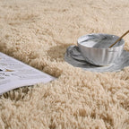Softlife Beige Area Rug for Bedroom, Fluffy Shag Plush Rugs for Living Room Girls, Shaggy Throw Soft Fuzzy Small Kids Carpet for Dorm Bedside Ultra Cozy Non-Slip Indoor Decor, 4x5.3 Feet