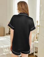 Silk Pajamas for Women Short Sleeve Sleepwear Soft Button Down Loungewear 2 Piece Satin Pjs Shorts Set S-XXL
