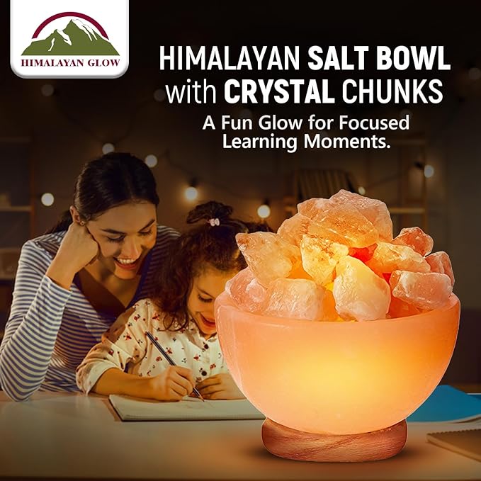 Himalayan Glow Pink Salt Bowl Night Lamp with Crystal Himalayan Salt Chunks | Hand-Carved Himalayan Salt Lamp for Air Purification and Relaxing Ambiance